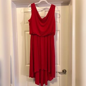 Red Drape Neck High Low Dress